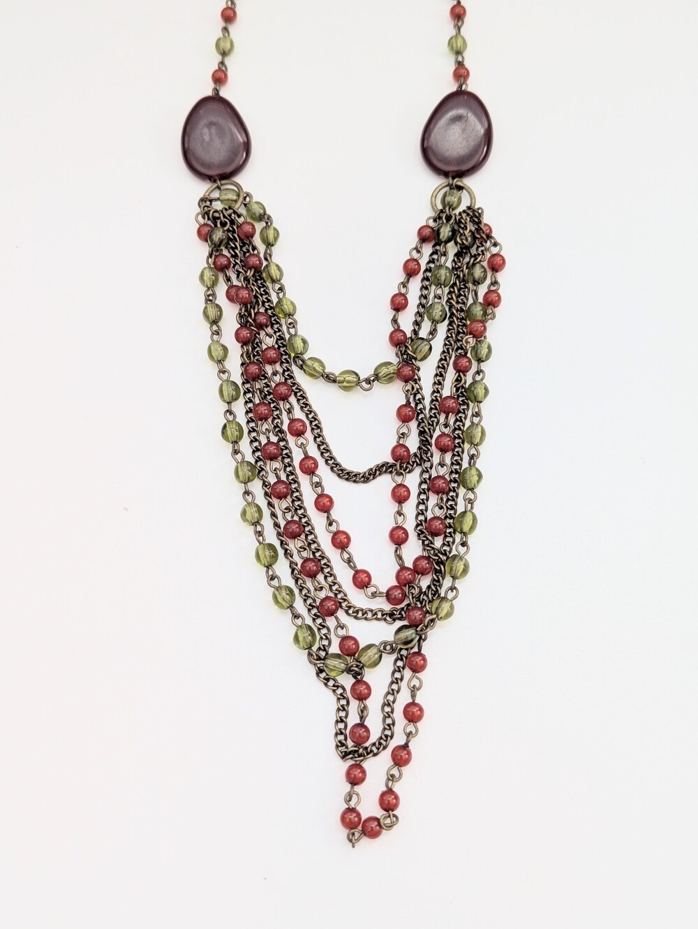 Vintage Avon Green & Red Multi-Strand Layered Bohemian Beaded Necklace